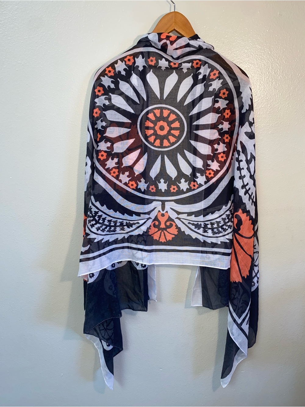 Target Sheer Graphic Scarf Wrap – Black, White & Orange Geometric Mandala
